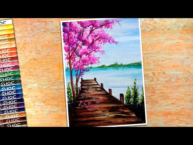 Cherry Blossom Painting | Oil Pastel Drawing for Beginners - step by step | Spring Season | #193