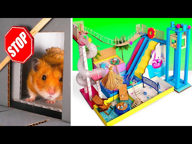 Cute Hamster Crafts || Miniature Water Park And Safe Shelter From Cardboard