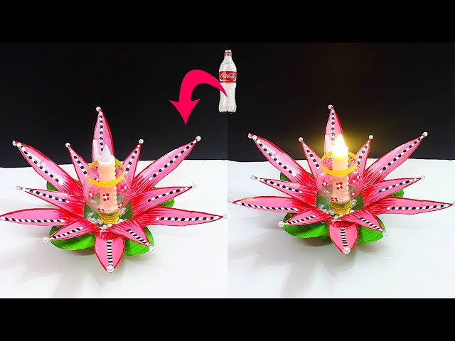 DIY-Lotus Showpiece/Tealight holder made from Plastic Bottle| Best out of waste home decoration idea