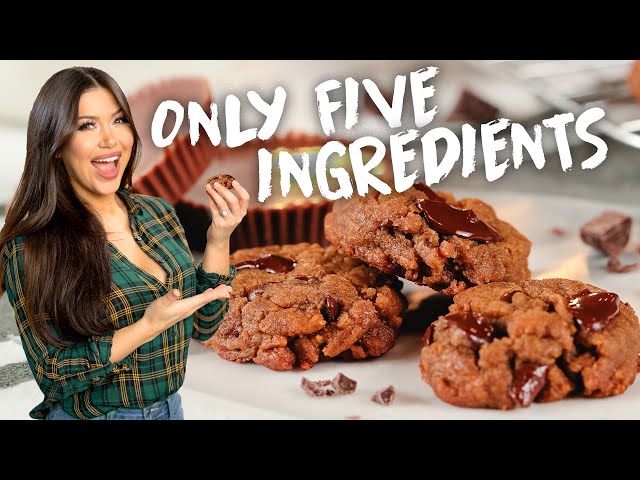 CHEWY PEANUT BUTTER CHOCOLATE CHIP COOKIES (QUICK, EASY, ONLY 5 INGREDIENTS!)