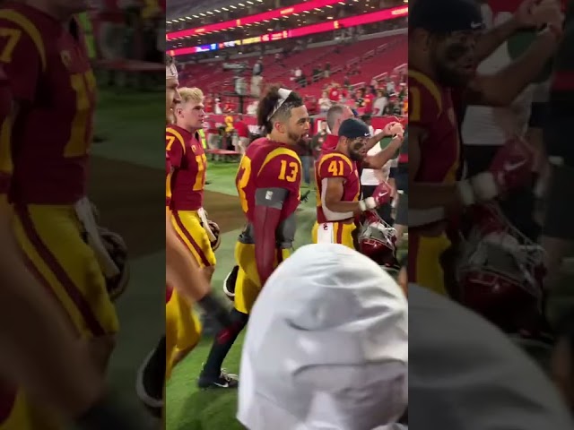 Caleb Williams leaves the field after USC’s 45-17 win against Fresno State #USC #USCTrojans #WeAreSC