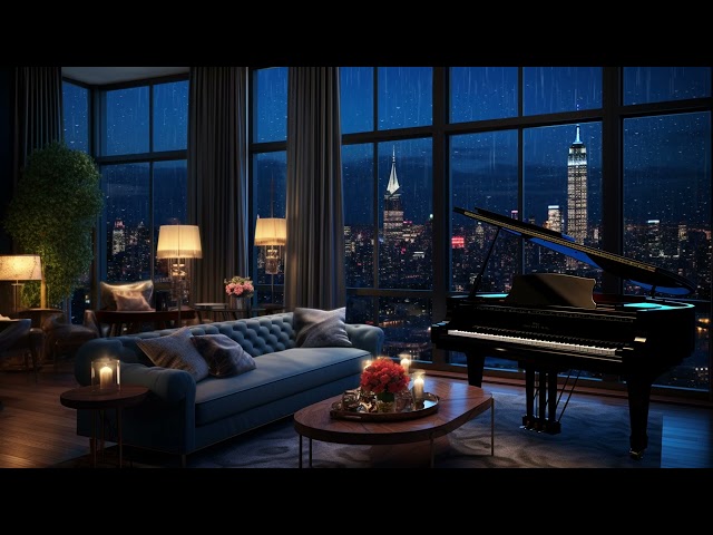 Night Rain on Window with Relaxing Piano | Cozy City Room Ambience for Sleep | Relaxing City Rain