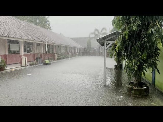 [4K] ASMR Walking in Heavy Rain Bomb | Thunderstorms in Beautiful Indonesian Villages