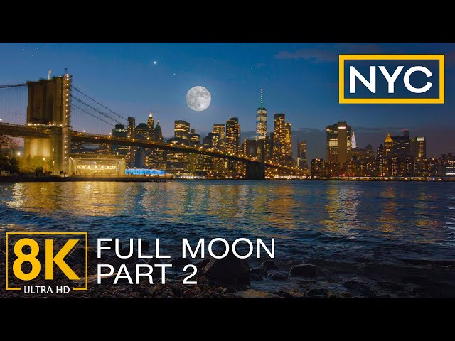8K Full Moon Night in New York City - Stunning Cityscape of Manhattan Downtown & City Sounds - #2