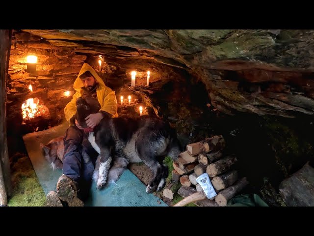 7 Days SOLO SURVIVAL CAMPING In HEAVY RAIN, Bushcraft CAVE SHELTER with Fireplace - Cooking Asmr
