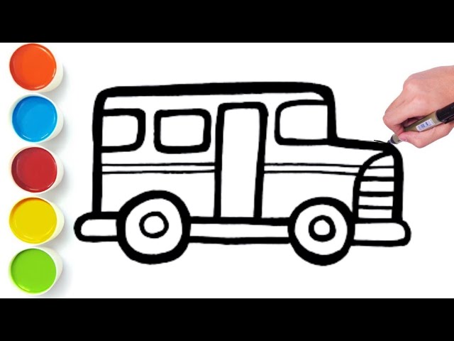 Coloring a Beautiful School Van Drawing, and Step by Step Easy for Children | Learning video