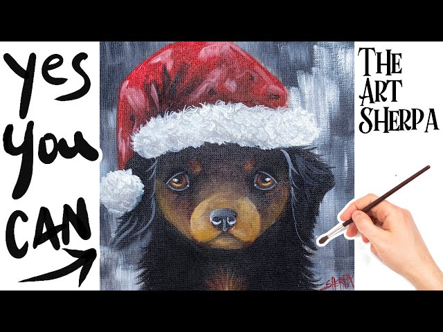 How to paint and Draw a Christmas Puppy 🐶🎄  Easy Step by step  painting tutorial for beginners