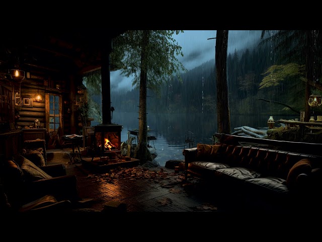 Rain and Fireplace Music | Rain Sounds For Sleeping - Sleep with Heavy Rain & Thunder on Window