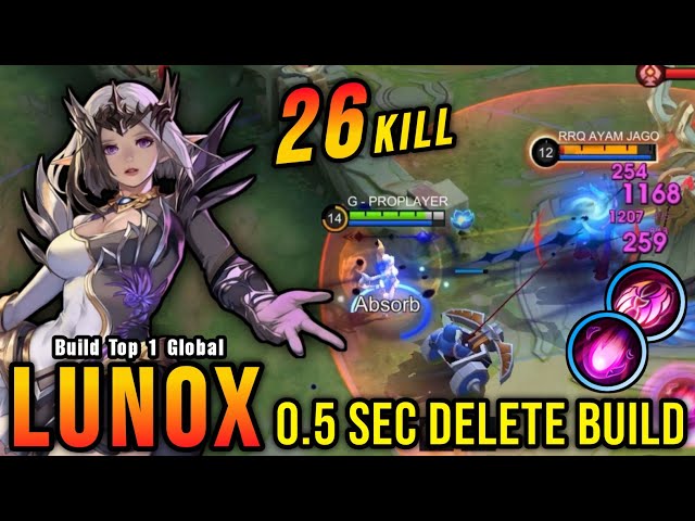 26 Kills!! 0.5 Sec Delete Lunox Build (MUST TRY) - Build Top 1 Global Lunox ~ MLBB