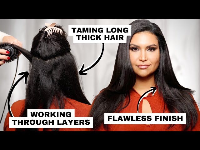 How to use a Blowdryer Brush on LONG THICK Hair | Get that PERFECT at home Blowout!