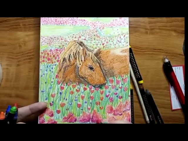 Horse drawing / crayon drawing/ how to draw horse / with crayons