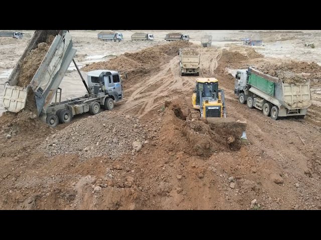 Dumper truck and Bulldozer SHANTUI mixed moving rock | Machine Kh