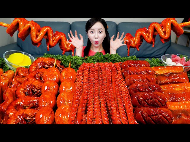 [Mukbang ASMR] SPICY🔥 Octopus Legs Mushrooms Fish Cake Skewers Korean Eomuk Seafood Recipe Ssoyoung