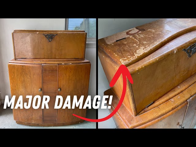 I paid $200 for THIS??? | Refurbishing this ANTIQUE Art Deco Bar Cabinet | DIY Veneer Repair