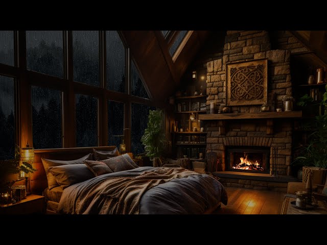 Deep Sleep with Rain and Fireplace Sounds | Relaxing Ambience for Sleep | 10 Hours of Tranquility