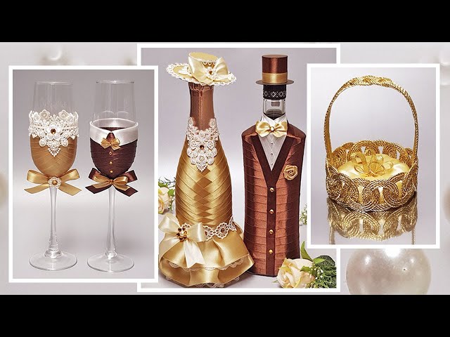 DIY💖Beautiful wedding anniversary gift ideas🌹 Decor of bottles and glasses. Wedding basket.