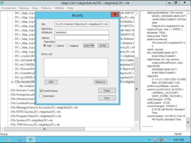 Recover Deleted User Account by LDP in windows server 2012 Part 4