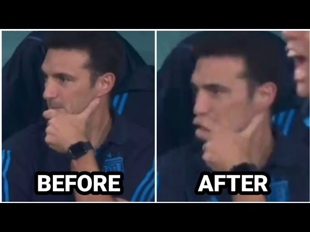 Argentina manager Lionel Scaloni's reaction when Messi scores goal vs Australia