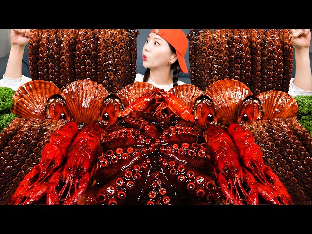 [Mukbang ASMR] Jjajang ✨ SEAFOOD FLEX Octopus & CrayFish Jjapaghetti Korean Ramen Recipe Ssoyoung