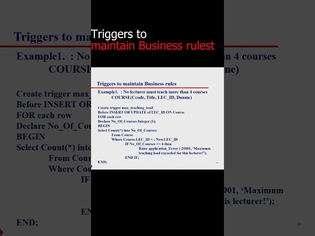 Triggers to maintain business rules