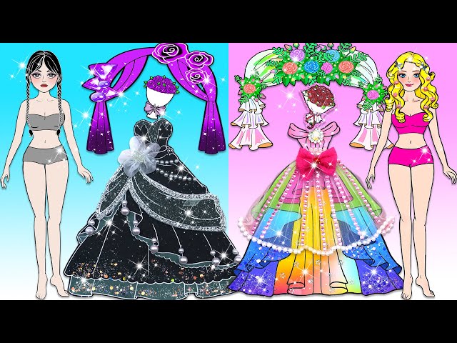 [🐾paper Diy🐾] Rainbow Bride VS Black Bride Wedding Dress Up Contest | Rapunzel Compilation 놀이 종이