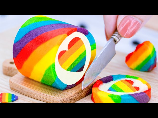 The Easiest And Best Miniature Vanilla Swiss Roll Cake Recipe 🌈 Amazing Tiny Rainbow Roll Cake Ideas