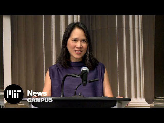 Chair of the faculty Lily Tsai welcomes the new president-elect to MIT