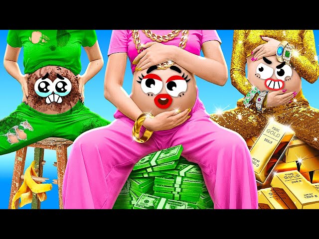 Omg! Rich VS Broke VS Giga Rich Pregnant | Parenting Pains & Animated Body Parts! Chaos by Doodland