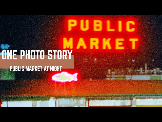 Pike Place Public Market at night on Cinestill 500T