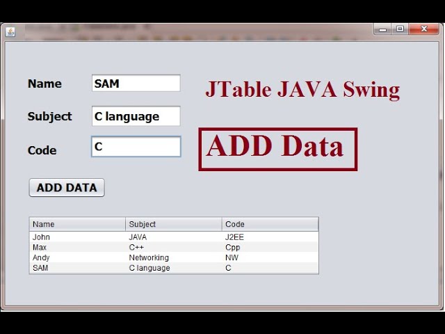 JTable in JAVA Swing | ADD Data into JTable