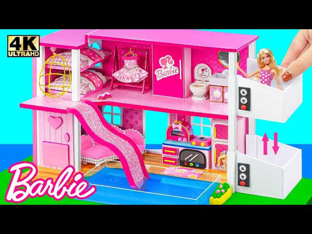 Build AMAZING Pink Barbie Dream House with Water Slide, Elevator use Cardboard | DIY Miniature House