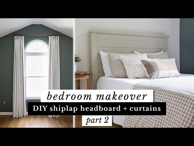 DIY Bedroom Makeover Part 2 (DIY Shiplap Headboard & Linen Look Curtains)