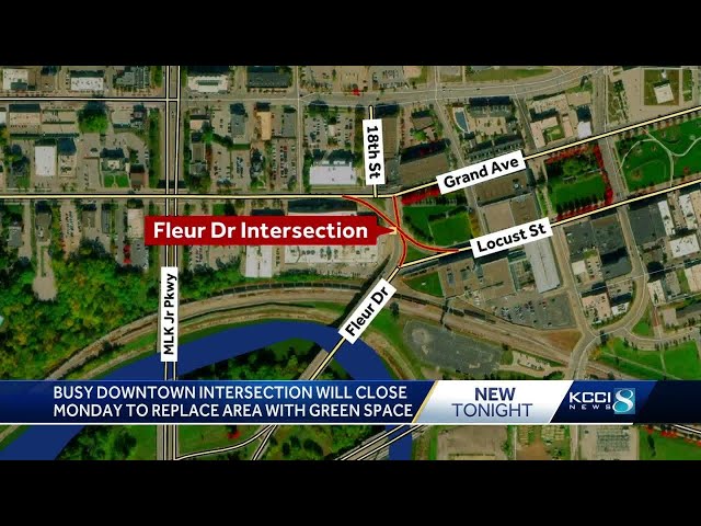 Busy Des Moines intersection is closed to replace area with green space