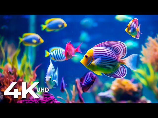 Aquarium 4K VIDEO (ULTRA HD) - Tropical Fish, Coral Reefs - Music Relieves Anxiety And Stress