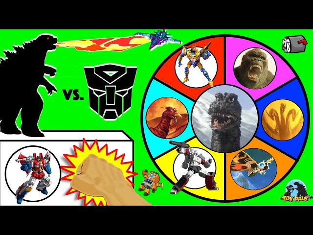 GODZILLA vs TRANSFORMERS Spinning Wheel Slime Game w/ Rodan, Mothra + Transformer Toys