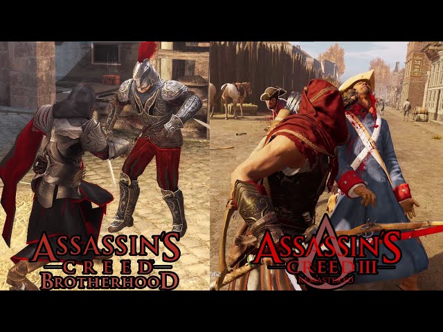 Epic Brutal Combat comparison - ezio's vs connor kenway - AC Brotherhood vs AC 3 Remastered