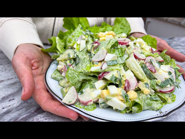 Delicious radish, cucumber and eggs salad. This is one of my favorite salads!