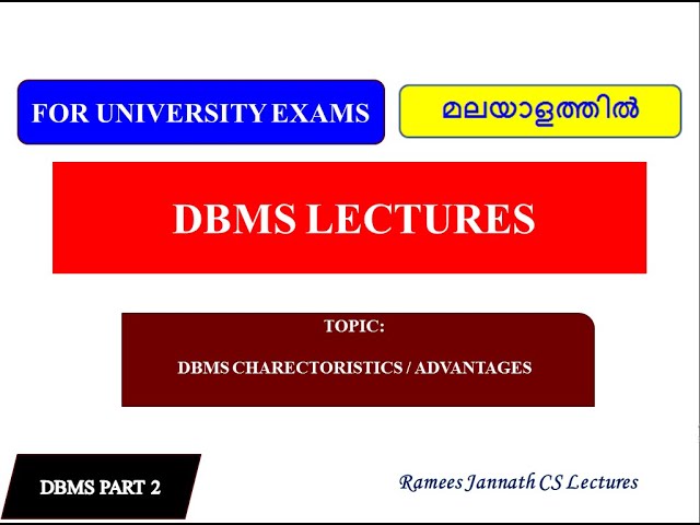 DBMS Characteristics(Malayalam)- DBMS  lecture 2