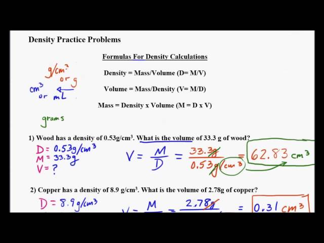 Density, Mass and Volume Problems Part 2