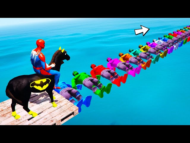 Spider-Man Horse, Cow, and Pig run over the Bridge of the Hulks