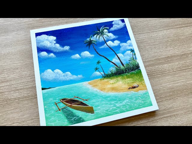 Beach Landscape Painting / Acrylic painting for Beginners / Daily Challenge No.47