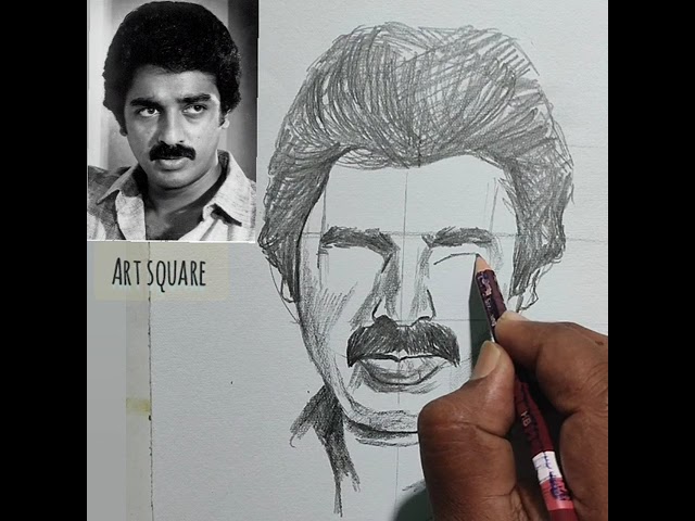 South superstar Kamal Hassan portrait drawing  with Andrew Loomis method #Drawing #painting #sketch