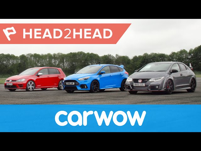 Ford Focus RS vs Honda Civic Type R vs VW Golf R drag race & review | Head2Head