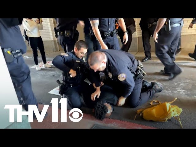 Protesters thrown to ground by police after protest at Arkansas State Capitol