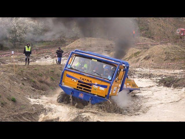 Tatra 6x6 struggles with a deep mud puddle and rolling coal | Truck Off Road