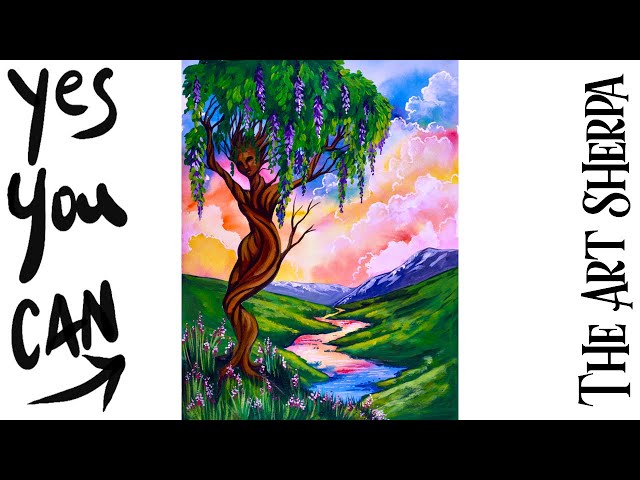 Fantasy Goddess tree 🌟🎨 How to paint acrylics and Watercolor on paper | TAS vault 2021