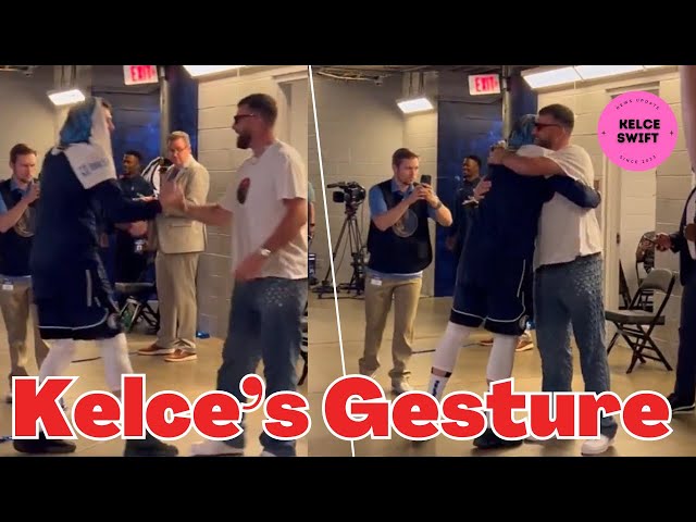Travis Kelce GREETS & HUGS Luka Doncic after Dallas Mavericks BEATS Minnesota Timberwolves Game 3