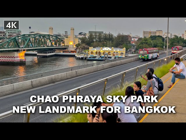 【4K】Walking around Chao Phraya Sky Park Bangkok on sunset March, 2021