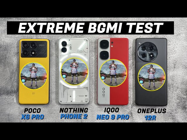 Poco X6 Pro vs IQOO Neo 9 Pro vs OnePlus 12R vs Nothing Phone 2 Pubg Test - Real Gaming King ?