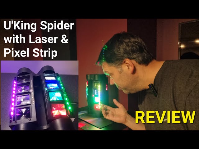 U`King Spider Moving Head Light with lasers and pixel strip.  DJ and fun lighting effects.